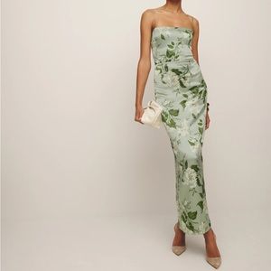 Reformation Frankie Silk Dress in “Tea Garden”